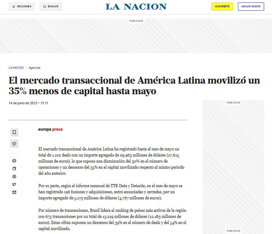El mercado transaccional de Amrica Latina moviliz un 35% menos de capital hasta mayo